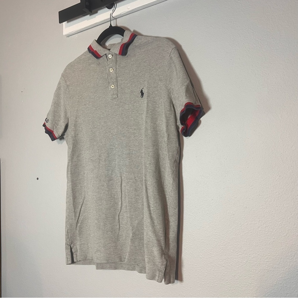 Polo Ralph Lauren Polo Shirt Short Sleeve Gray Ringer Embroidered Size Small